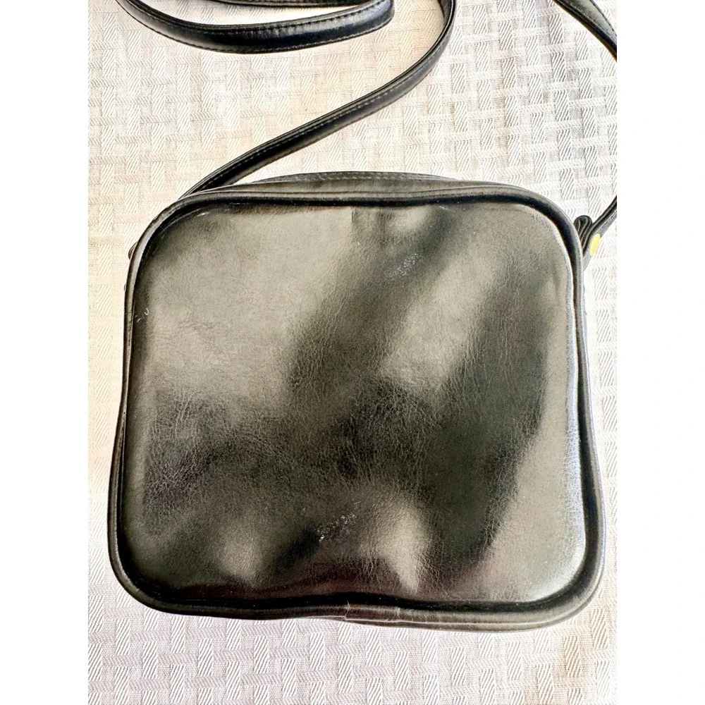 Vintage Black Faux Leather Crossbody Bag Square‎ Camera Bag Gold Hardware